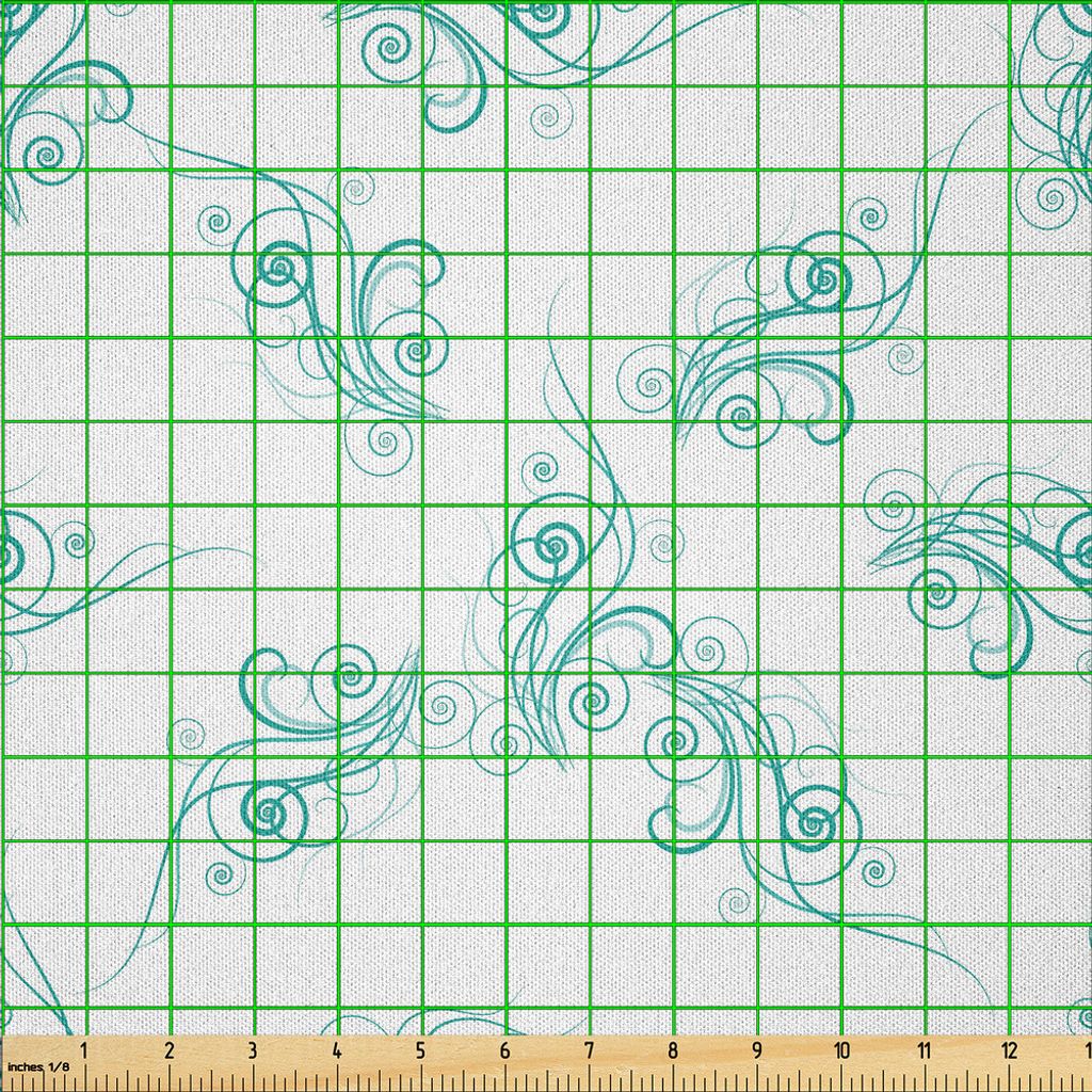 ABAKUHAUS Türkis Microfaser Stoff als Meterware , Blumen Niederlassungen Frische Botanische Curvy Dekorative Linien Frühjahr Kunst, 1 M (230 x 10...