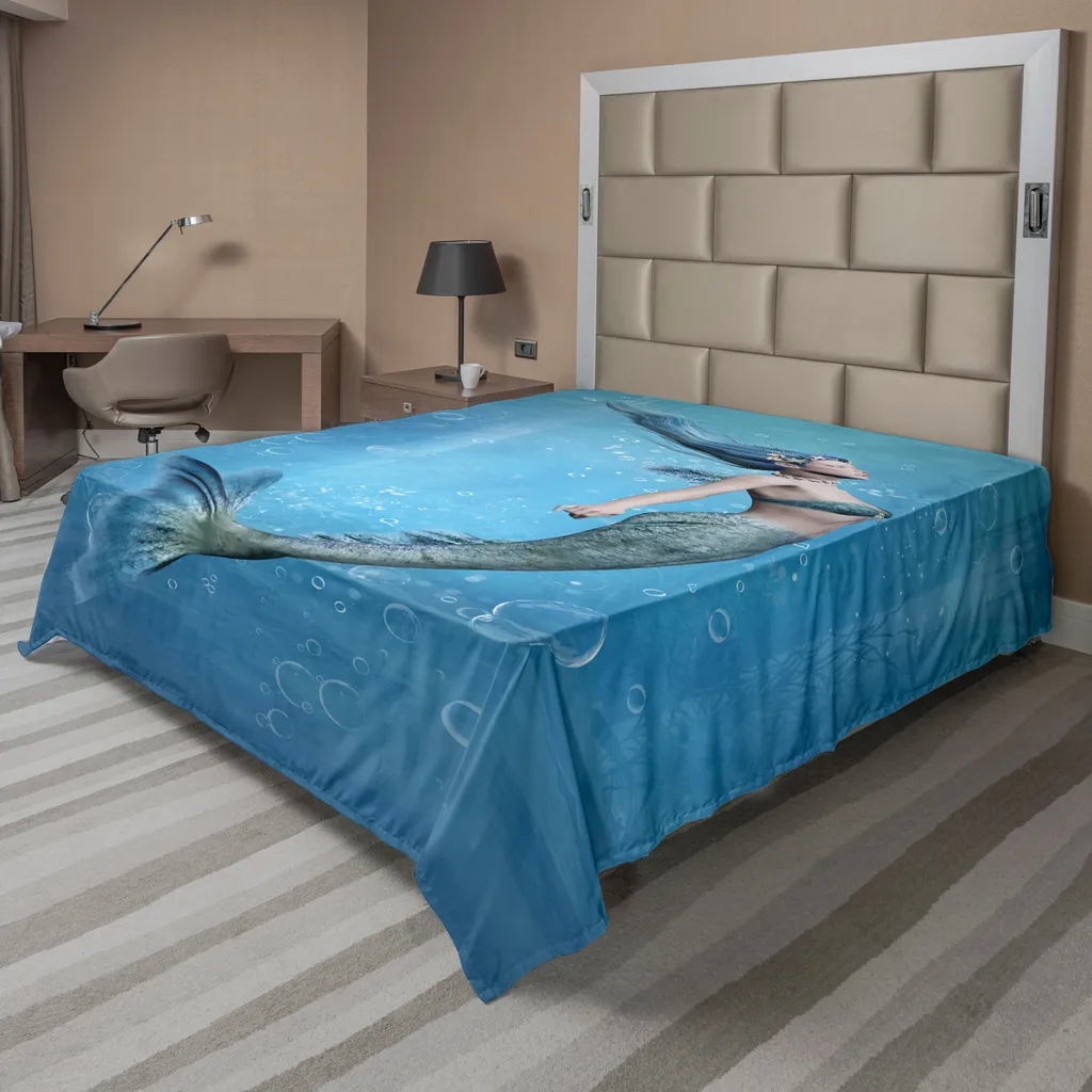 Drap de Lit Décoratif Thème Marin pour Chambre d'Adulte ou Enfant Bleu