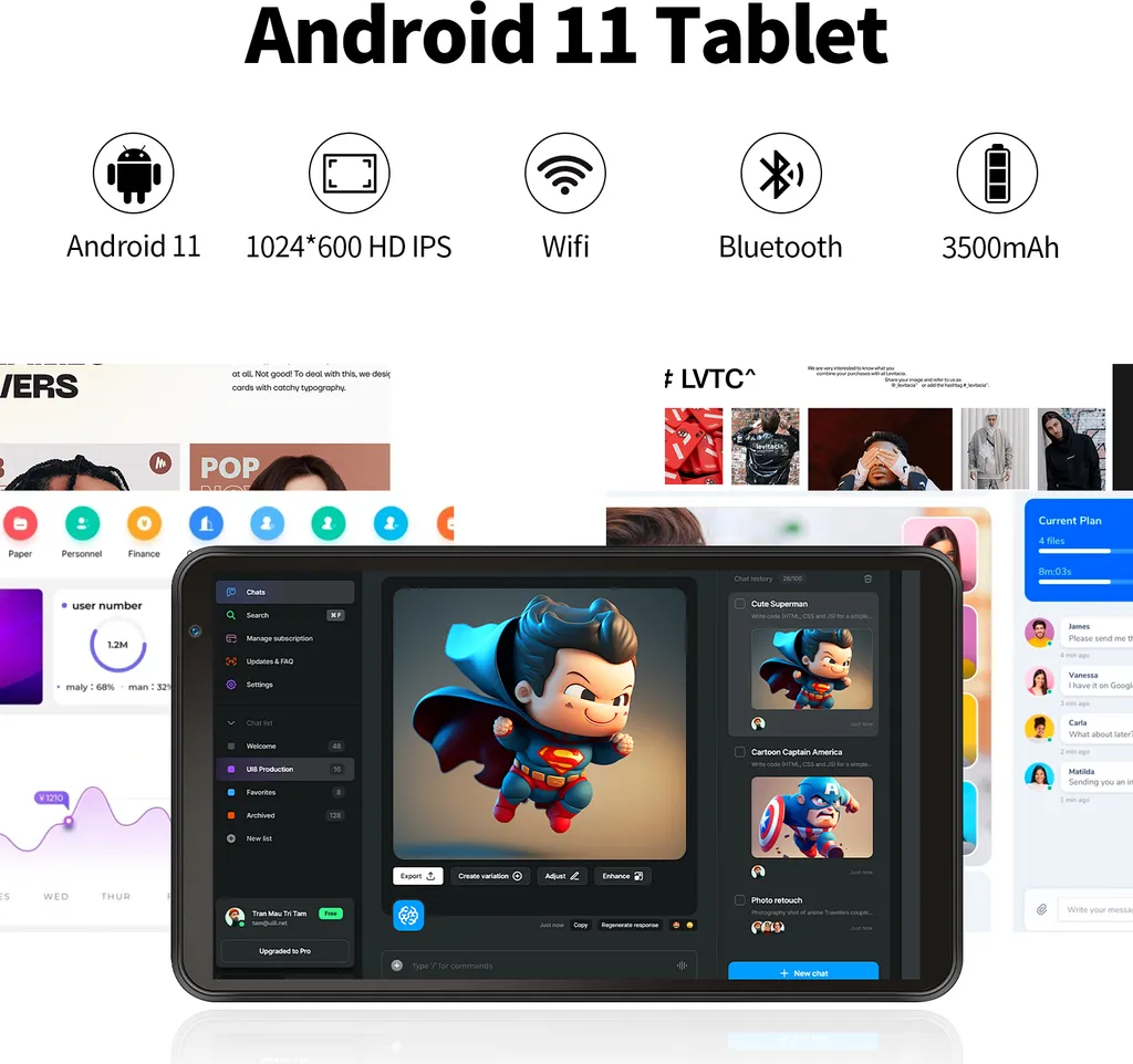 Tablette PRITOM 7 pouces Android 11 avec 32 Go et écran IPS HD Noir - 4