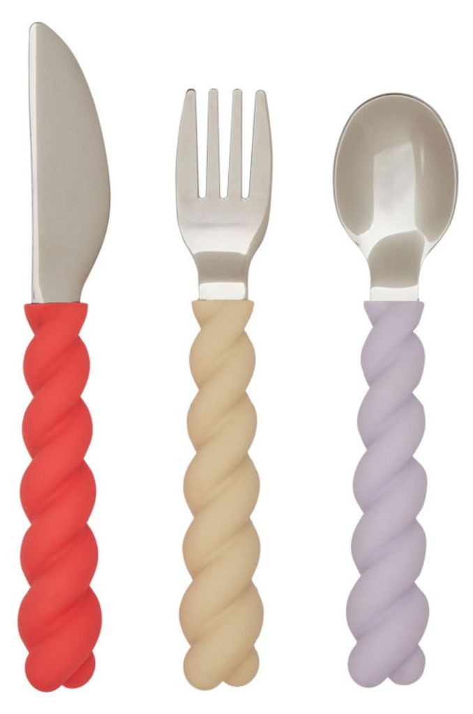OYOY Mini Mellow Cutlery 3er-Set Kinderbesteck Edelstahl Silikon erstes Besteck für Kinder spülmaschinengeeignet M107331