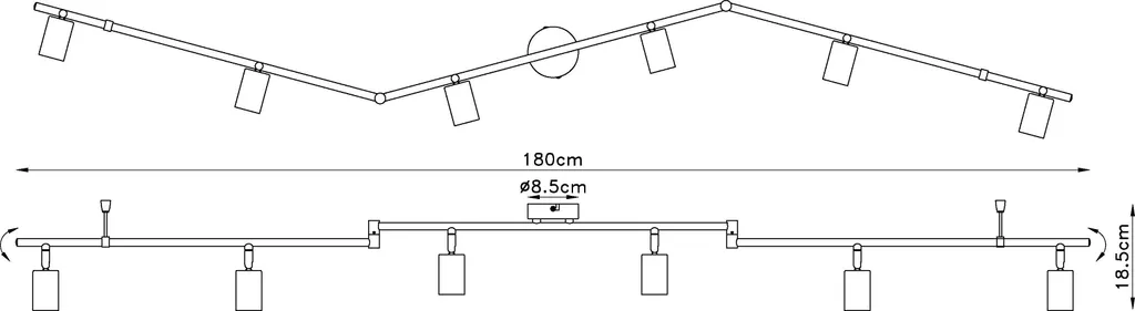 Plafonnier Projecteur Multidirectionnel 6 Lampes E27 en Métal Noir Mat - 5