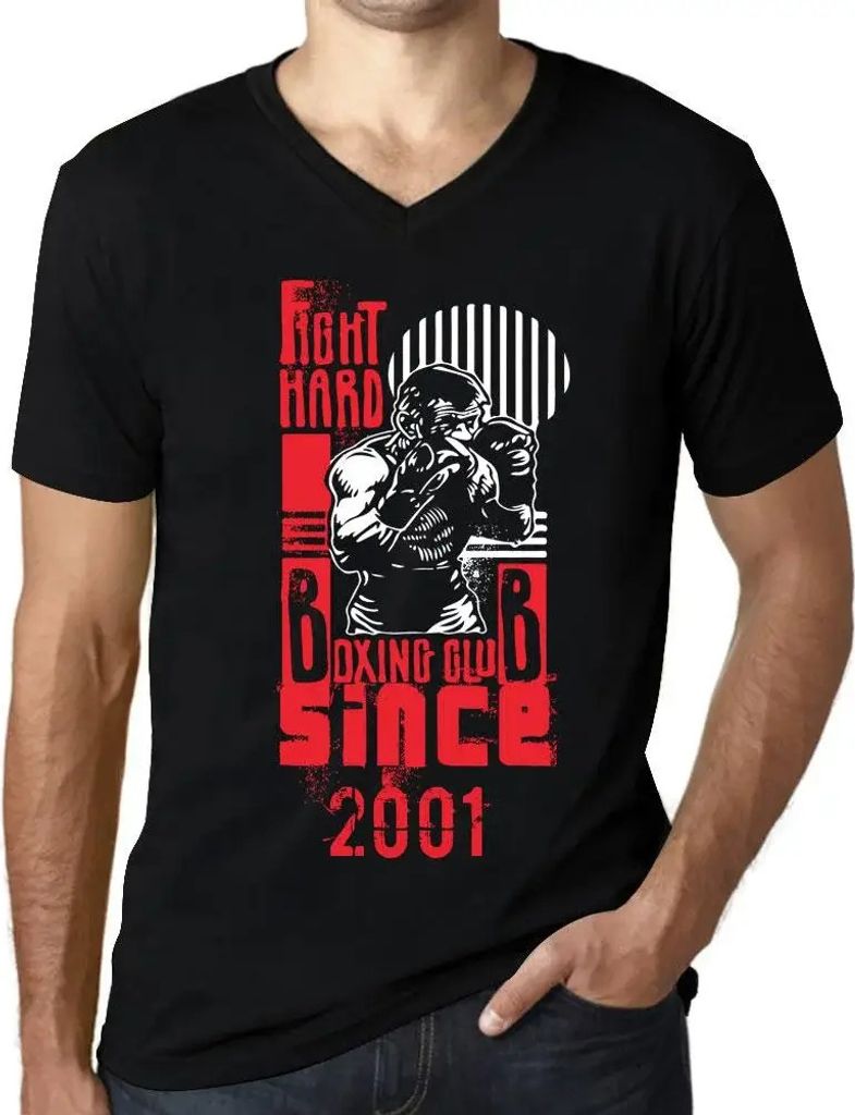 Herren Grafik T-Shirt V-Ausschnitt Boxclub Kämpfen Sie hart seit 2001 – Boxing Club Fight Hard Since 2001 – Geschenk 23. Geburtstag Jahrestag ...