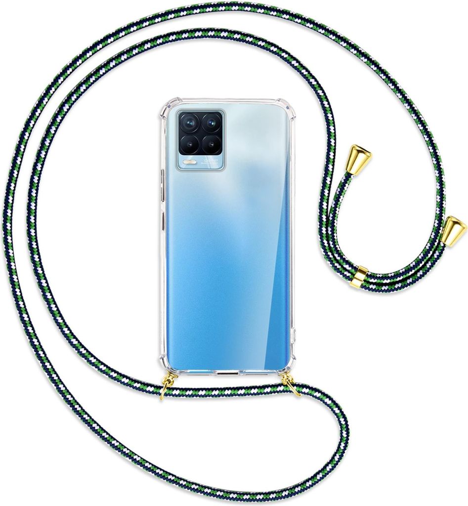 Handykette Backcover-Schutzhülle mit Band (Metall goldfarben) für Realme 8, Realme 8 Pro (6.4) - grün/blau/weiß