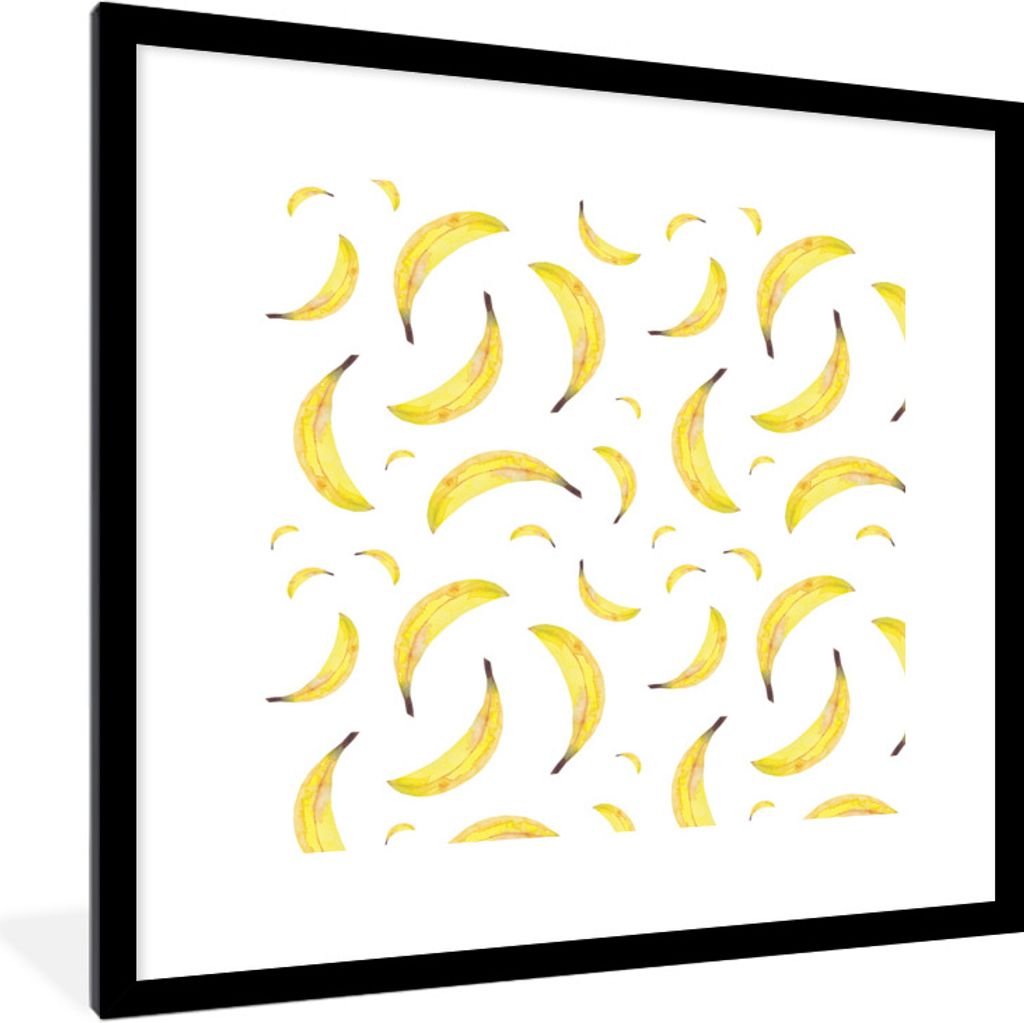 MuchoWow Gerahmtes Poster Bananen - Weiß - Schablonen 40x40 cm - Poster mit Schwarzem Bilderrahmen Wandposter Rahmen Foto Bilder - Poster - Plak...