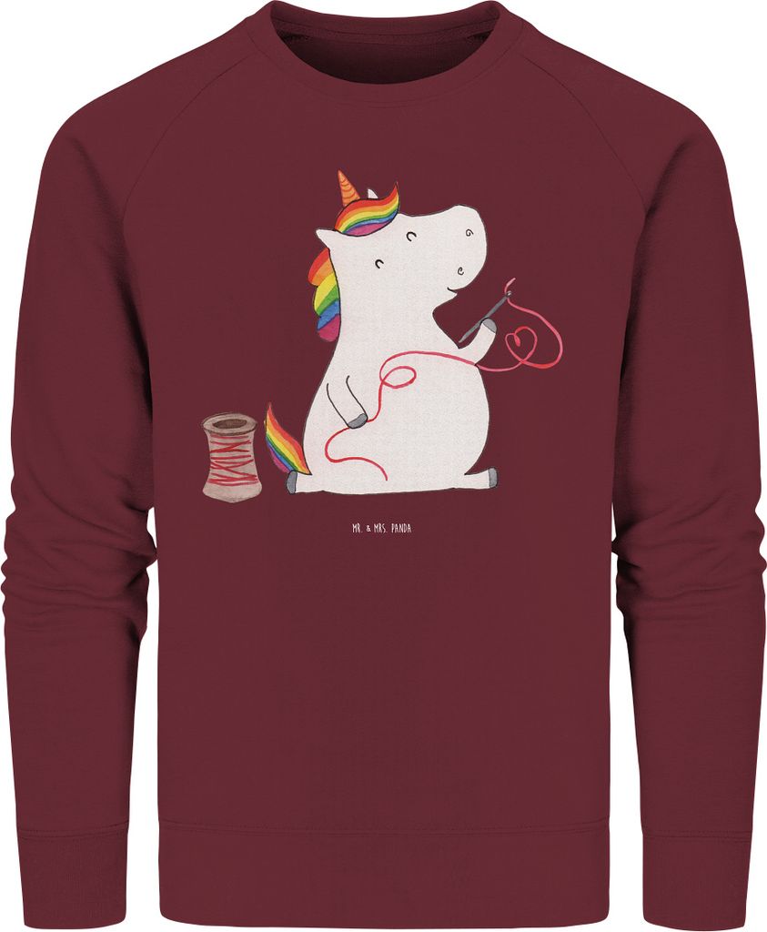 Mr. & Mrs. Panda Bio Baumwoll Pullover Einhorn Näherin Größe XS - Burgundy - Geschenk, Sweater, Sweatshirt, Nähen, Pulli, Unicorn, Freundin, St...