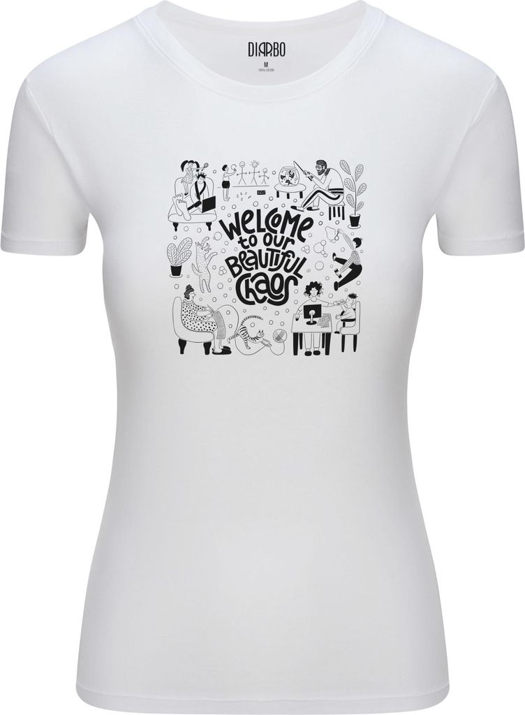 Diarbo Damen-T-Shirt mit Künstlerischem Druck Schönes Chaos Weiß Gr.XL