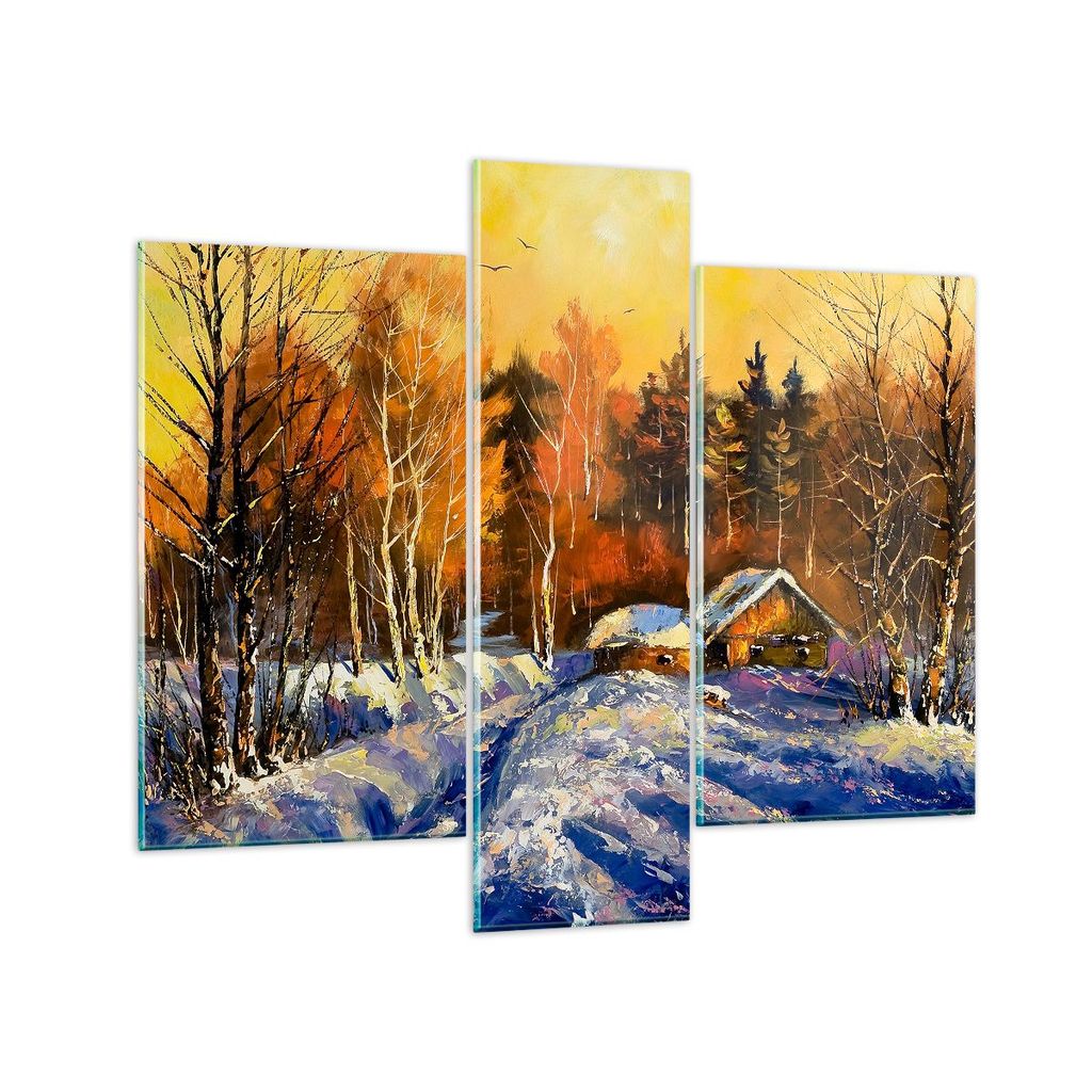 Bilder auf glas - Winter Wald Wiese - 95x80cm - Glasbilder - Wandbilder - Kunstdruck - zum Aufhängen bereit - Wanddekoration aus Glas - Glas Bilde...