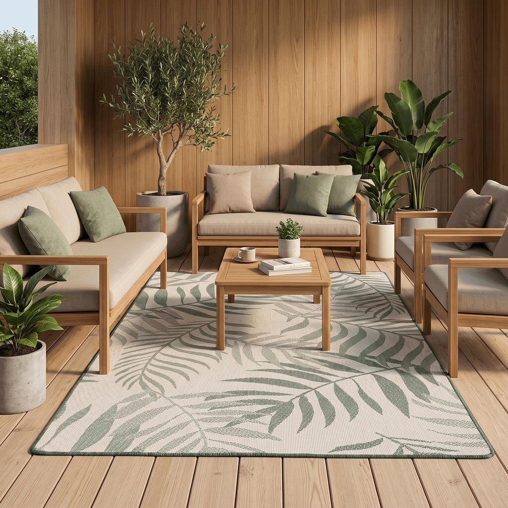 In- & Outdoor Teppich Beidseitig Newport Blätter Grün, Größe:240x360 cm