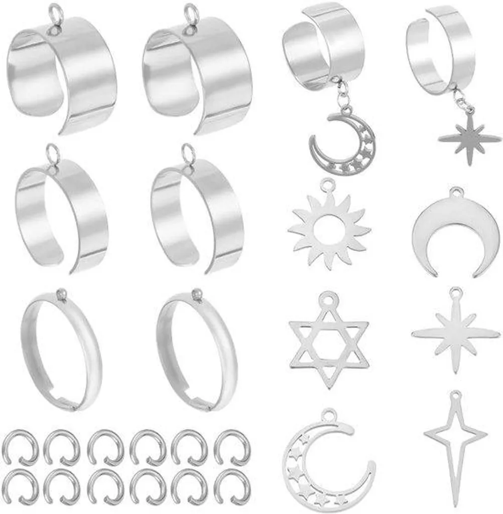 Kit bijoux ajustables anti-allergie 32 pièces en inox argent durable