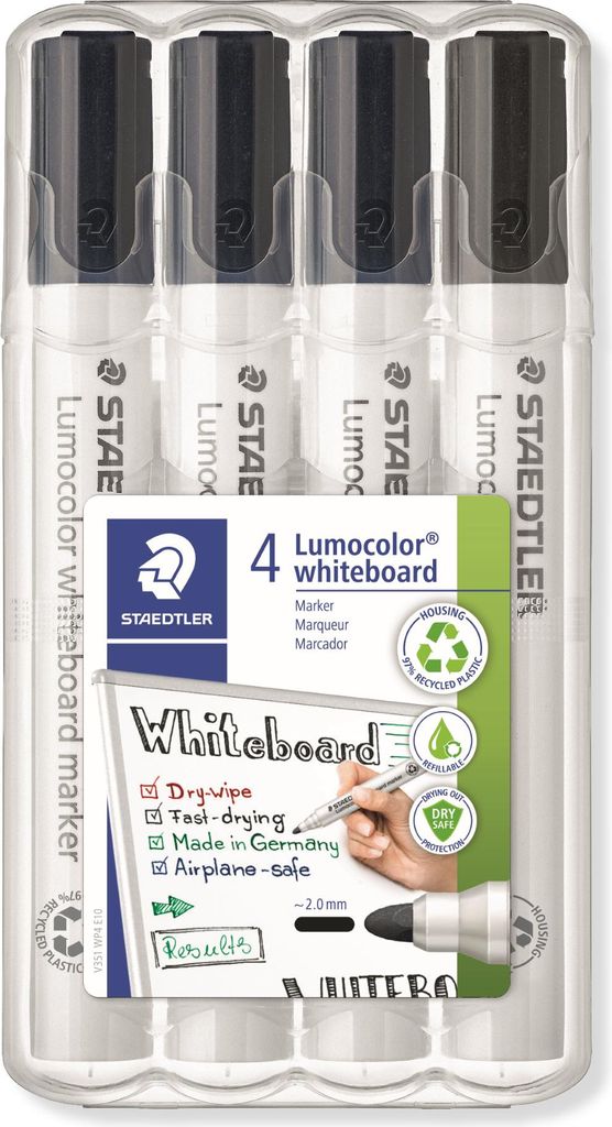 Staedtler Lumocolor Whiteboardmarker Schwarz 4er Box Produktbild 