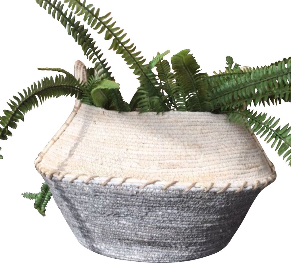 Rasteli Korb-Pflanzgefäß Weiß-Grau-Natur D 47cm H 34cm