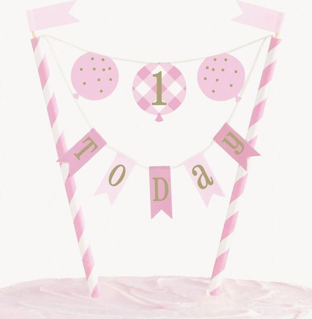 Kuchendekoration 1. Geburtstag Vichy Karo rosa