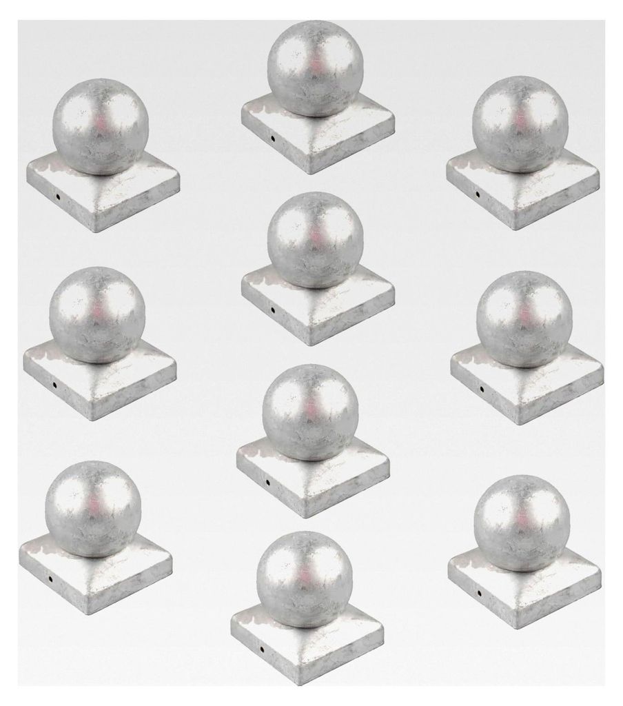 10 Stück verzinkte Pfostenkappen Abdeckkappen für Pfosten Kugel 91 mm 9 x 9 cm