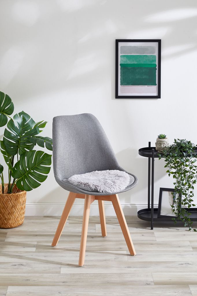 Sitzkissen Grau 34 cm Rund 4er Set Kunstfell Stuhlauflage Produktbild 2