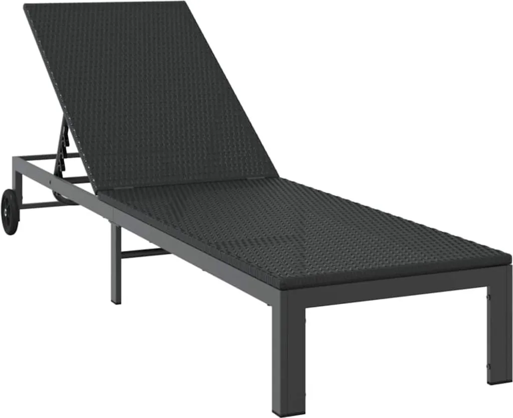 Chaise longue vidaXL noire 206x62,5x74 cm en résine tressée robuste