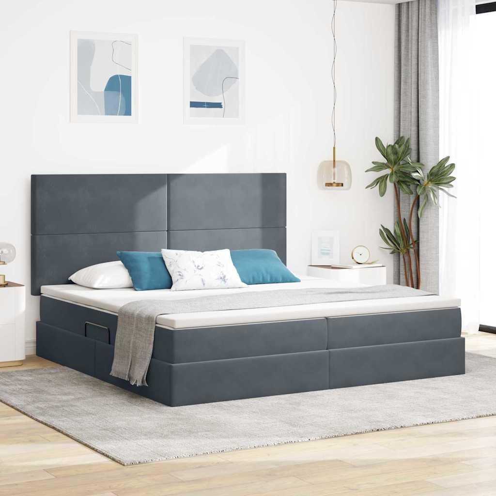 "Schlussverkauf" Doppelbett - Bettgestell 2 PLACES - mit Stauraum und LED - mit LED Dunkelgrau 200x200 cm Samt C3981