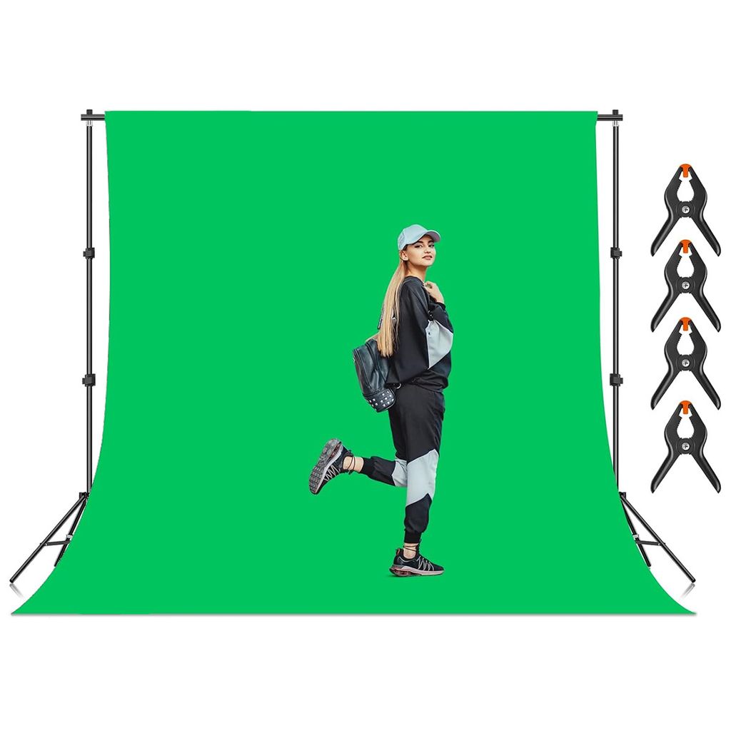 Fotostudio Hintergrundsystem,Hintergrund Ständer Set 2,6×3m mit 3×2m Grünem Tuch & Clips, Fotostudio System für YouTube Video Porträt Produkt...