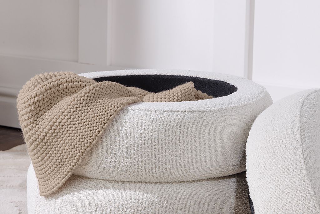 riess-ambiente Runder Hocker VOGUE 50cm creme weiß Bouclé Produktbild 9