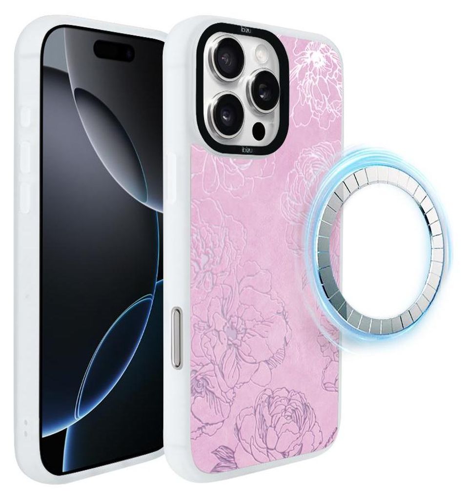Schutzhülle für das iPhone 16 Pro Max, MagSafe-kompatibel, mattweiße Seiten, Rosa Pfingstrosen