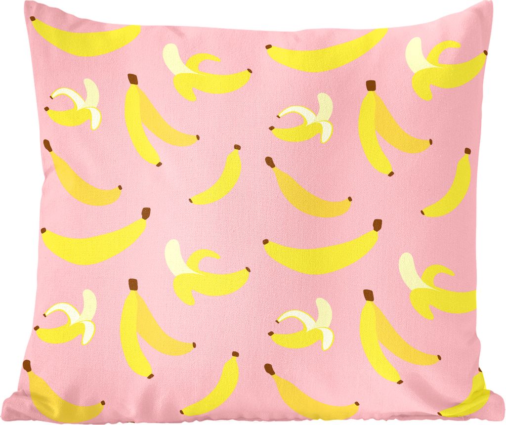 MuchoWow Zierkissen Sofakissen Wohnzimmer Dekokissen 50x50 cm Banane - Rosa - Tropisch - Komfort - Sofakissen