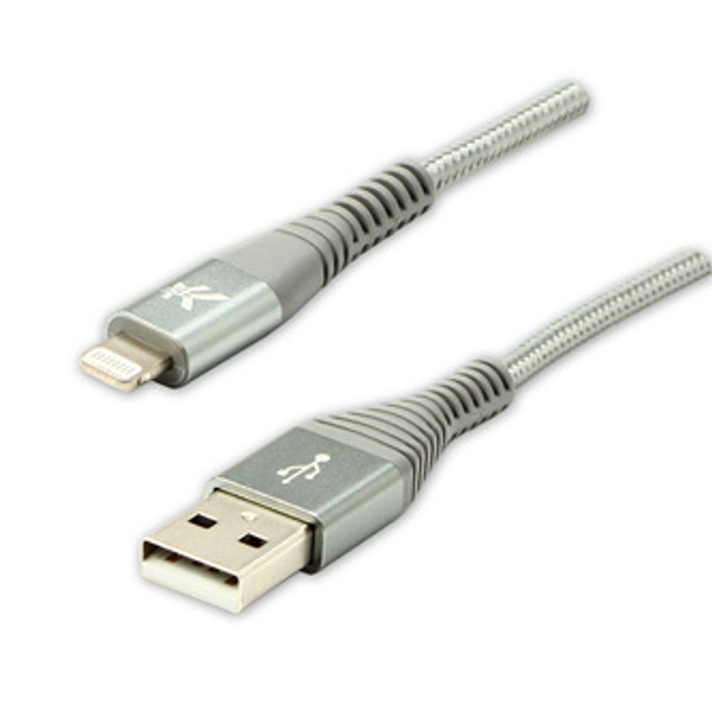Logo USB kabel (2.0), USB A M - Apple Lightning M, 2m, MFi certifikat, 5V/2,4A, srebrny, box, oplot nylonowy, aluminiowa osłona zł