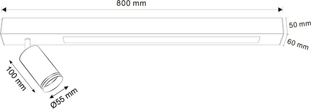 Rampe de spot de plafond PARIS noir en alu 2 lumières Polux 80 cm