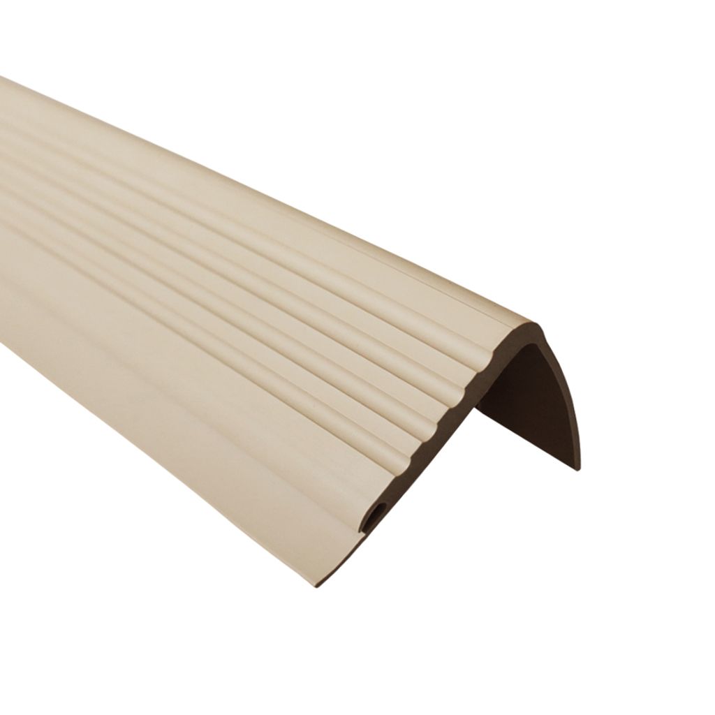 QUEST Treppenkantenprofil 42x48mm, 1.5m, Treppenprofil PVC für Treppenstufen, Treppenkantenschutz mit Rillen, Antirutsch, Abriebfest, PMW, beige