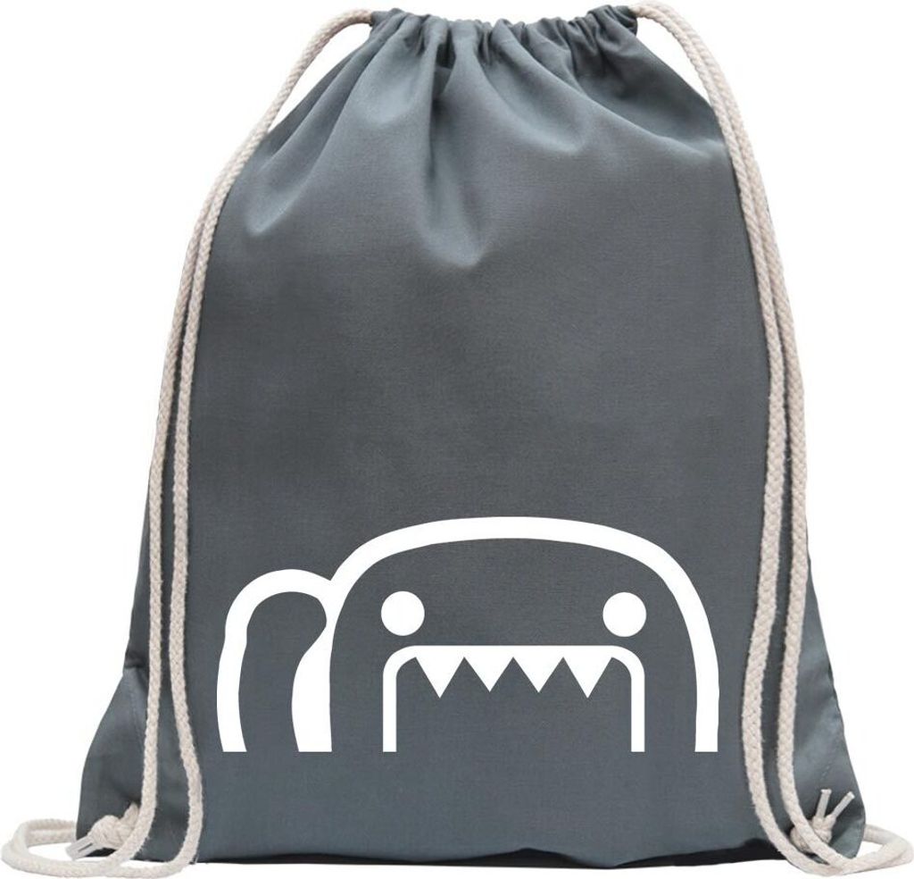 Kiwistar - Turnbeutel - stahlgrau - Halber Domo Kun - Fun Rucksack Sport Beutel Gymsack Baumwolle mit Ziehgurt