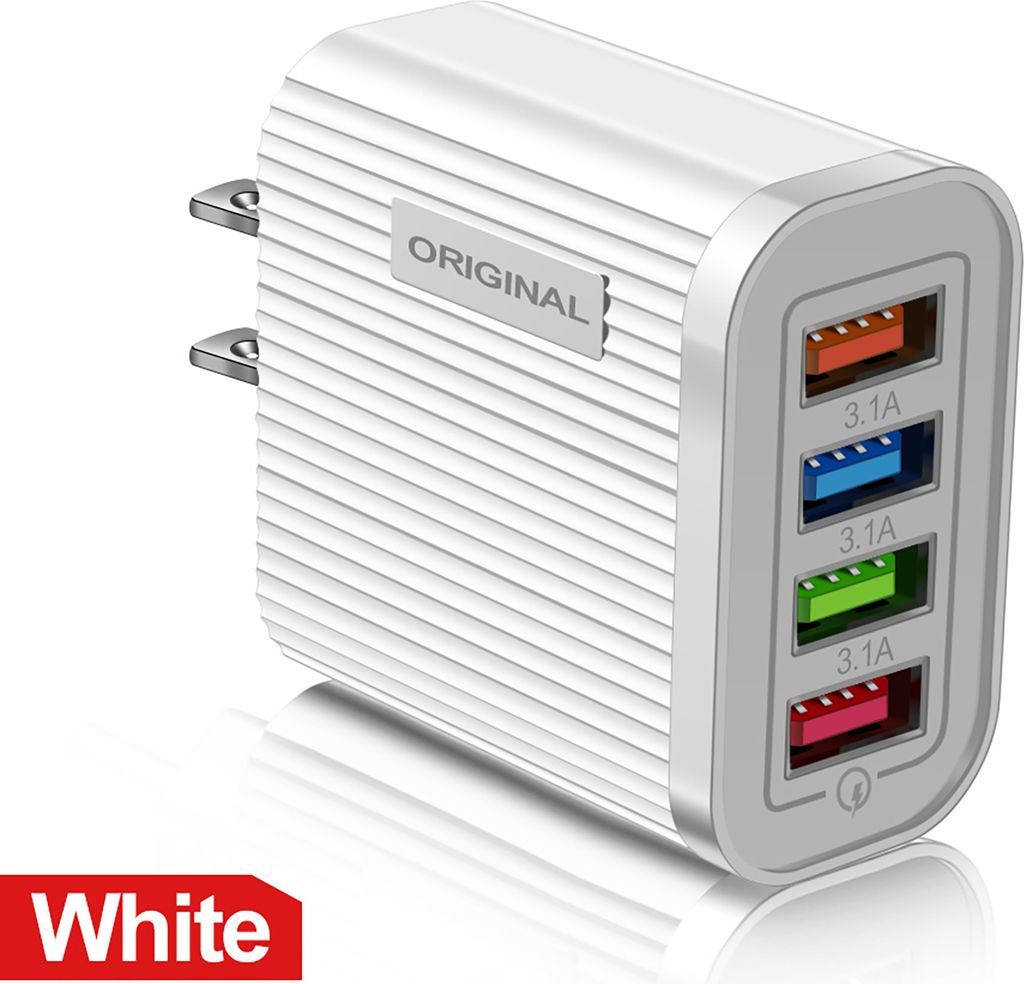 4-port Usb Handy-Ladegerät mit LED-Licht 5V/3A schnell Schnell Ladeadapter Weiß US-Stecker