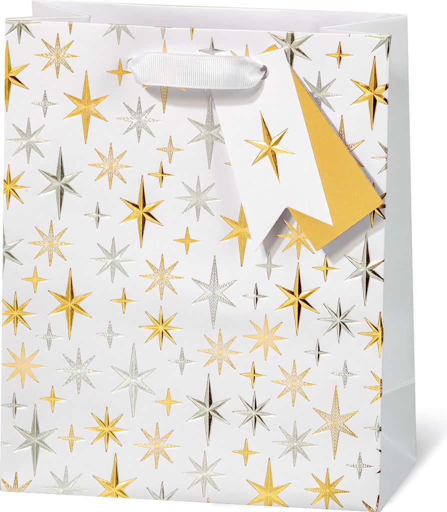 Geschenktaschen medium Weihnachten Elegante Sterne mit Goldfolie Silberfolie Wimpel Anhänger