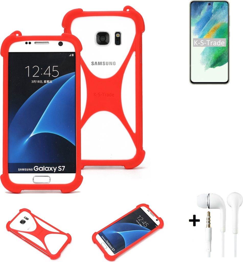 Handy-hülle + Kopfhörer kompatibel mit Samsung Galaxy S21 FE SD888 Schutz-hülle Bumper Silikon Schutz Hülle Cover Case Silikoncase Silikonbumper
