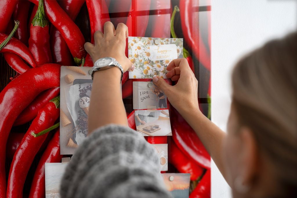 Magnetisch Tafel Magnettafel - Magnetpinnwand Memoboard - Notiztafel verschiedenen Designs - 90x60 cm - Scharfe Paprika