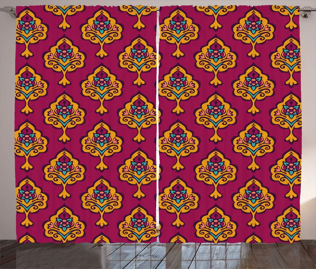 Rideau rustique ABAKUHAUS en damas d'automne et motif ethnique 280x225