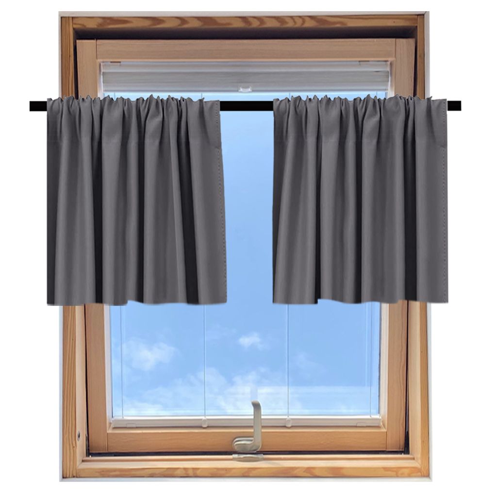 Grau Gardinen Kurz 2er Set Blickdichte Vorhänge Blackout Privatsphäre Fenstervorhang für kleine Fenster Küche Wohnmobil Wohnwagen Schrank B*H:8...