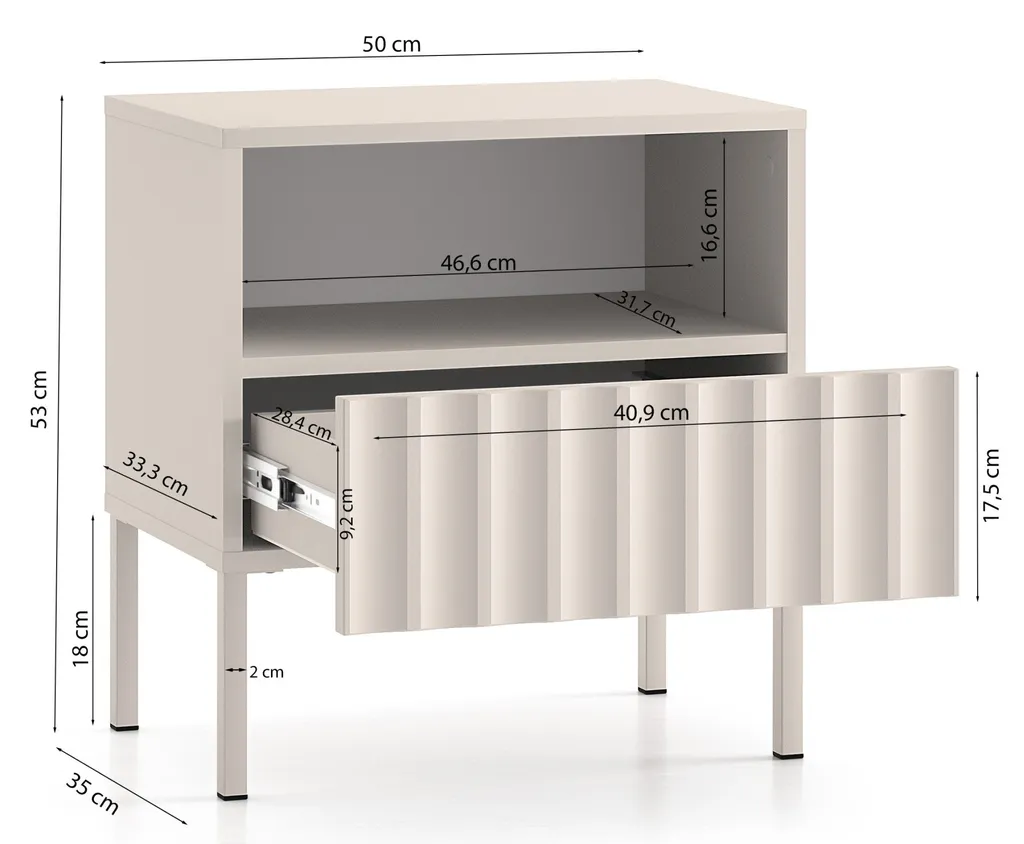 Table de Chevet Design 100 cm Derriva Beige Clair et Façade Striée