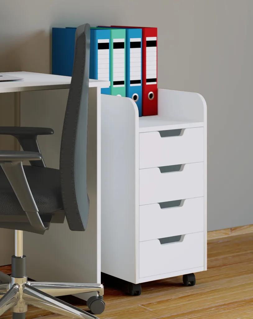 Konal Mini commode archive de bureau blanc sur roulettes 4 tiroirs - 4