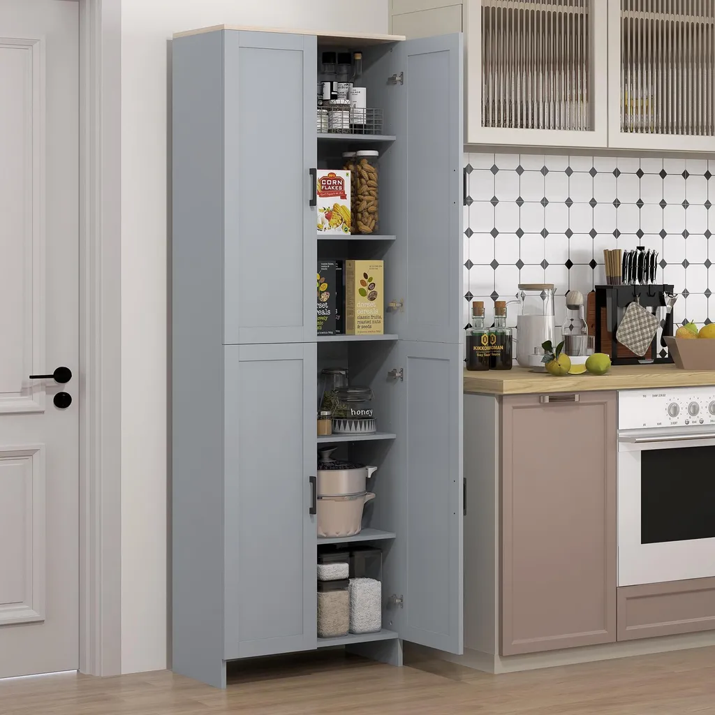 Buffet de cuisine multi-rangements gris avec 2 étagères modulables - 2