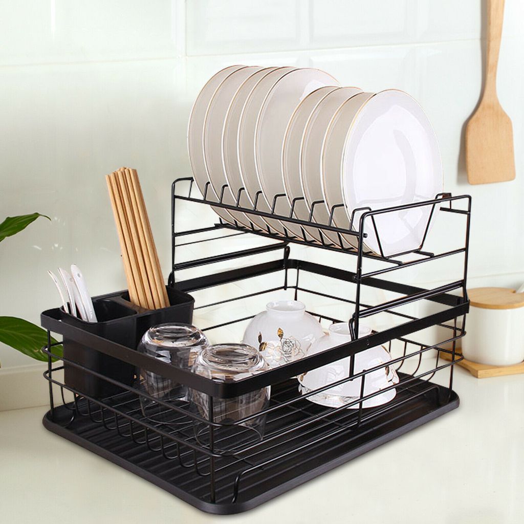Oukaning 2-Tier Kitchen Plate Dish Cutlery Drainer Dish Drying