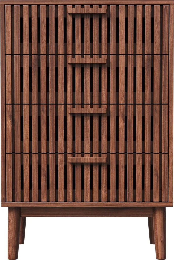 Buffet bas en bois noyer avec 4 tiroirs - Commode de rangement - 9