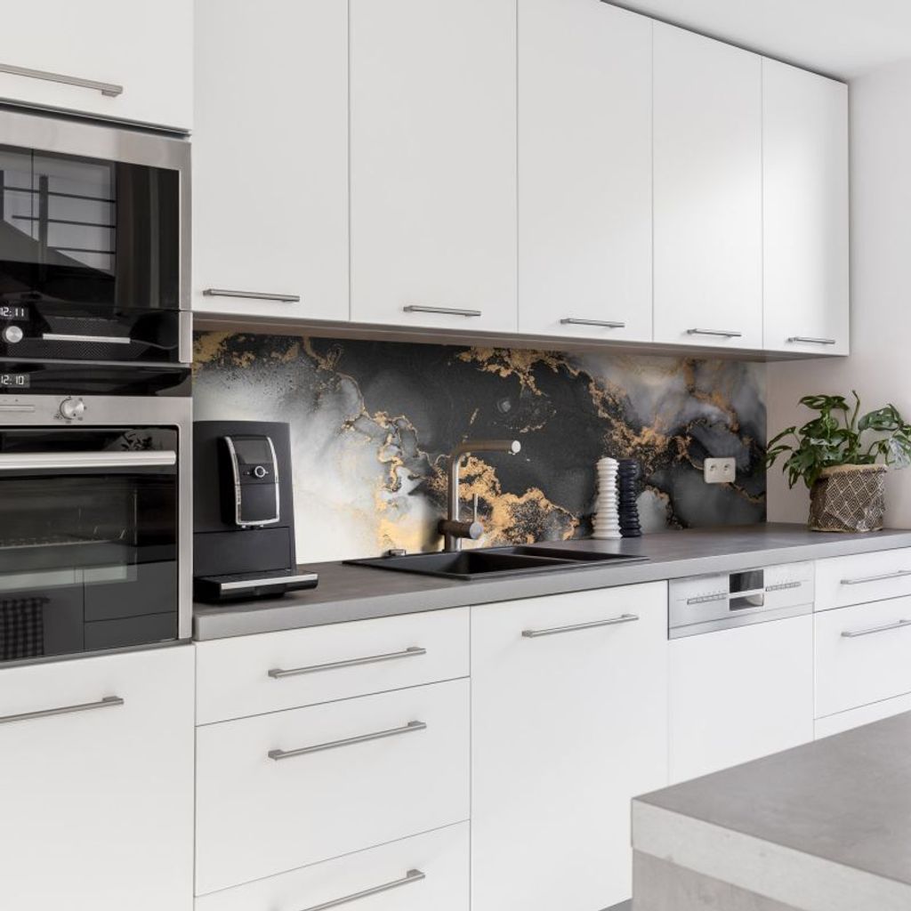 Dedeco Küchenrückwand Motiv: Marmor V13, 3mm Aluminium Alu-Platten als Spritzschutz Küchenwand Verbundplatte wasserfest, inkl. UV-Lack glänzend...