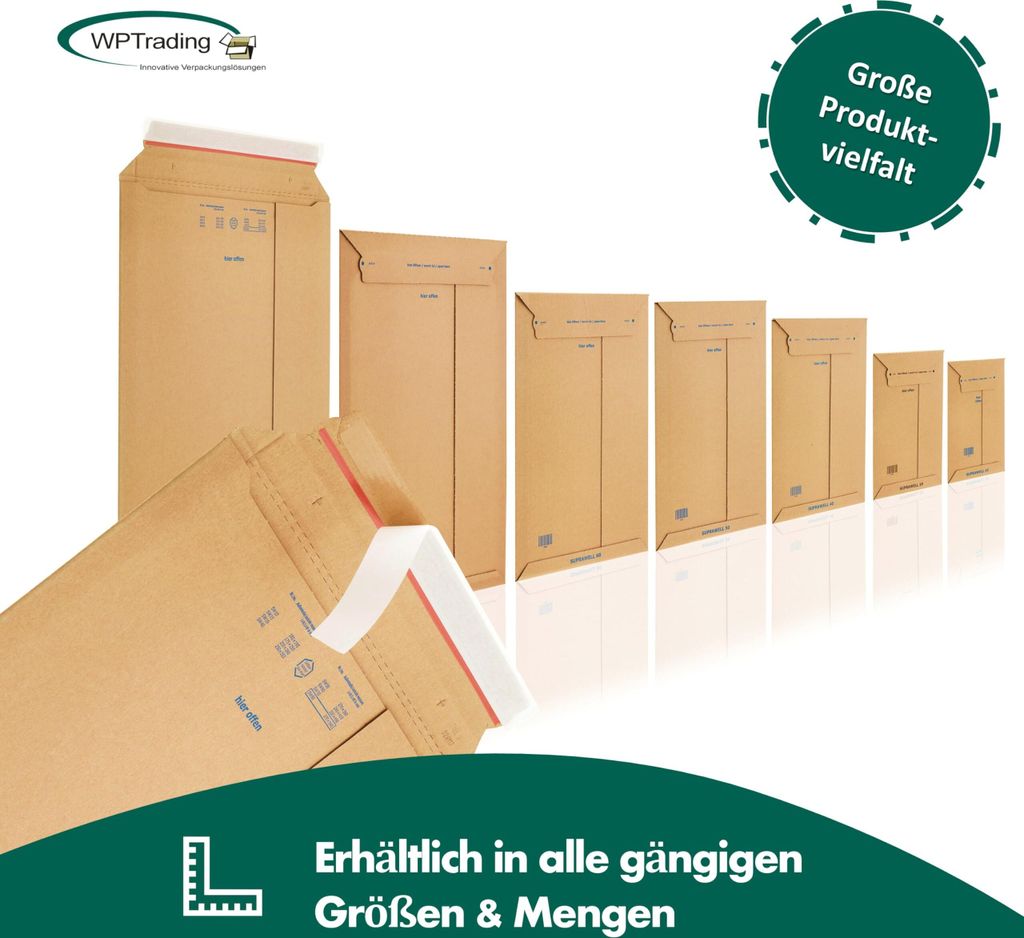 WPTrading - 25 Stück Wellpappe Versandtaschen DIN A4 250 x 353 mm (SW40) selbstklebend in Braun - Pappe Versandtasche aus Karton für Büchersendung