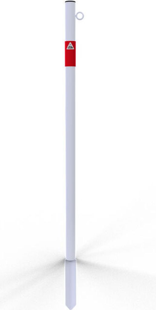 Schake Absperrpfosten aus Stahlrohr verzinkt Ø42x2,5mm weiß mit rot reflektierenden Leuchtstreifen und Kunststoffkappe 900mm Überflur zum Einsch...