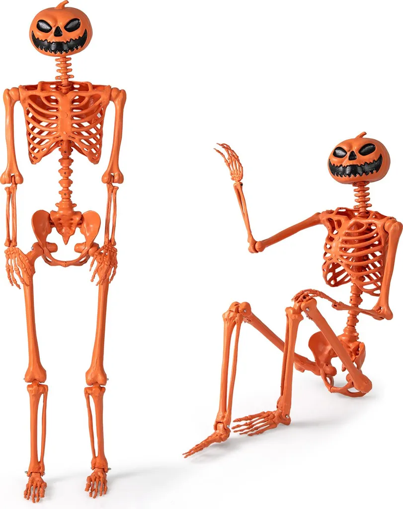 Squelette Halloween 158cm Citrouille Articulé : Décoration Réaliste Durable