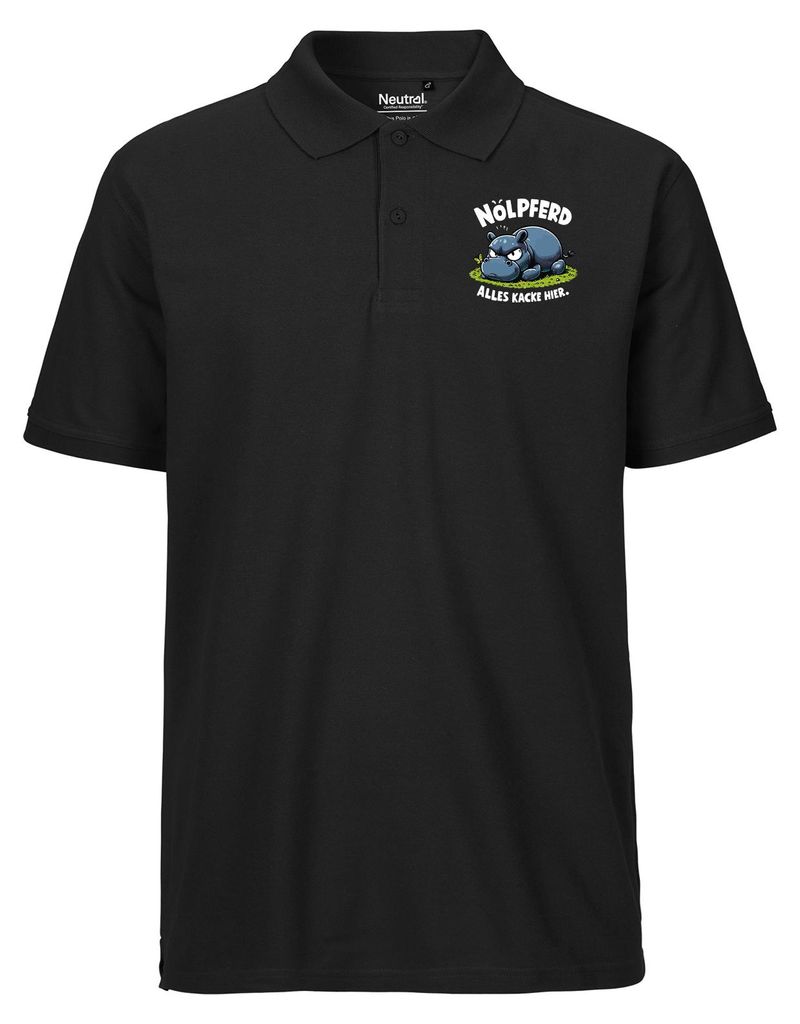 Huuraa Herren Polo Shirt Nölpferd, alles kacke Nilpferd XL Black Bio Baumwolle Fairtrade Poloshirt Geschenkidee