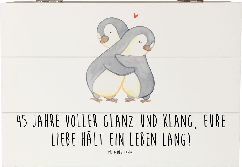 Mr. & Mrs. Panda Geschenkbox 45. Hochzeitstag Messinghochzeit 22 x 15 cm - Weiß - Geschenk, Kiste mit Deckel, holz, Meilenstein, Feiern, geschenkk...