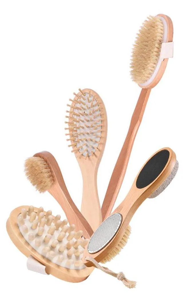 Brosses de toilette 5 pièces avec support ventilé - Manche robuste - 5