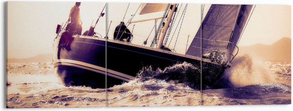 Bild auf Leinwand - Leinwandbild - Meer Yacht Welle - 150x50cm - Wand Bild - Wanddeko - Wandbilder - Leinwanddruck - Bilder - Kunstdruck - Wanddeko...