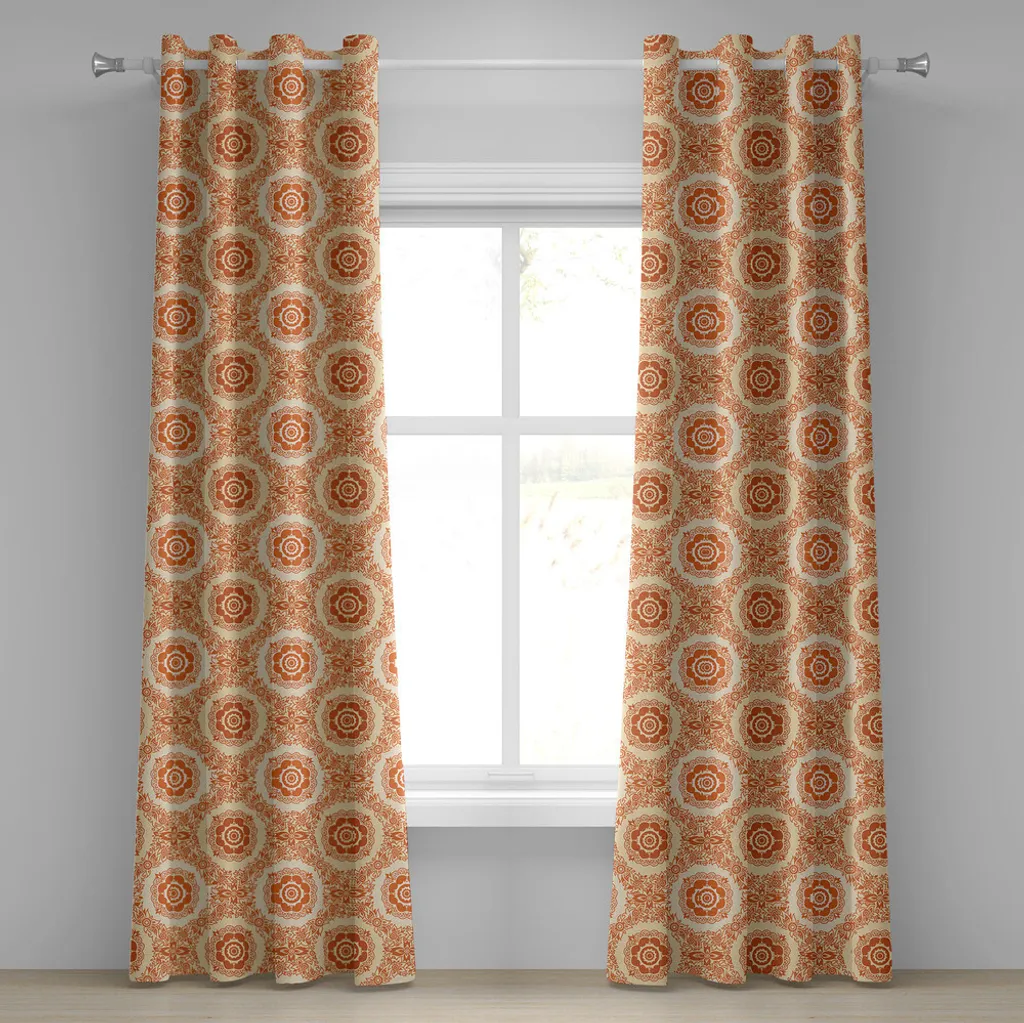 Paire de rideaux décoratifs vintage style victorien orange - 2 panneaux