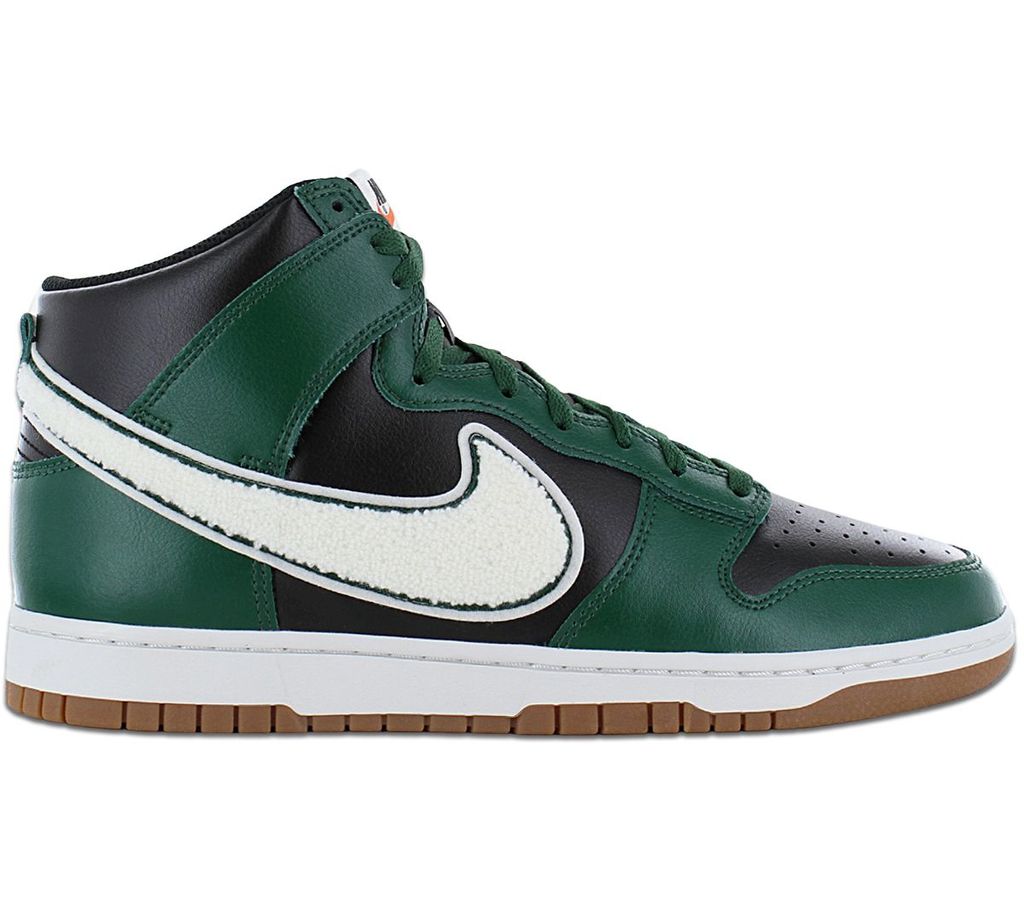 Nike Dunk High Retro University - Chenille Swoosh - Herren Schuhe Leder Schwarz-Grün DR8805-001 , Größe: EU 42 US 8.5