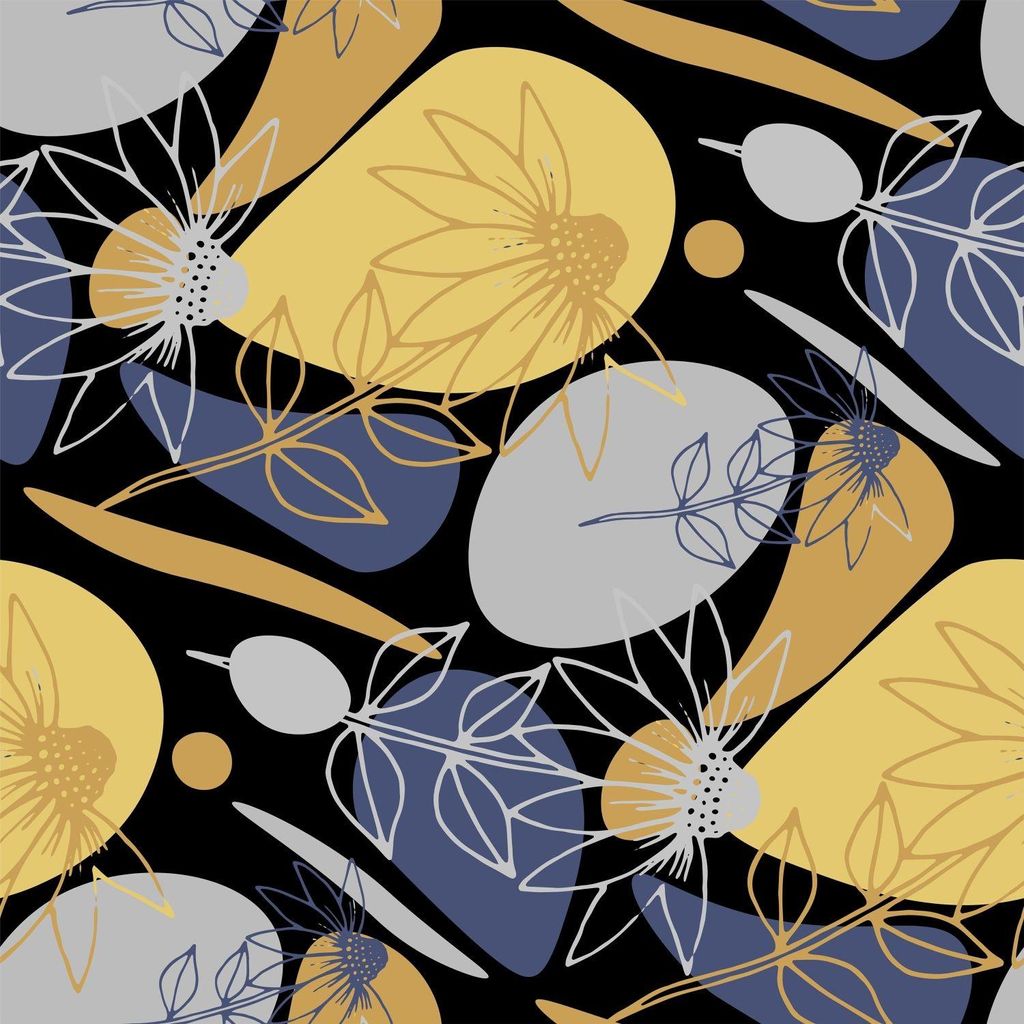 OUTDOOR DEKOSTOFFE OXFORD - Motiv gelb-blaues Muster mit Blumen I DR228